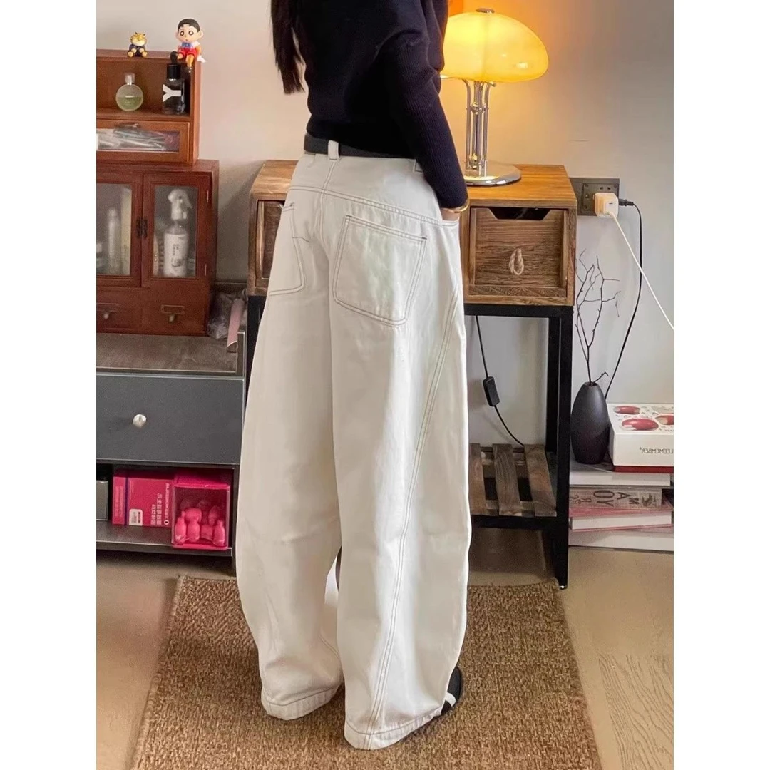 美式新款复古弯刀牛仔裤男女夏季时尚设计感阔腿裤宽松拖地休闲裤