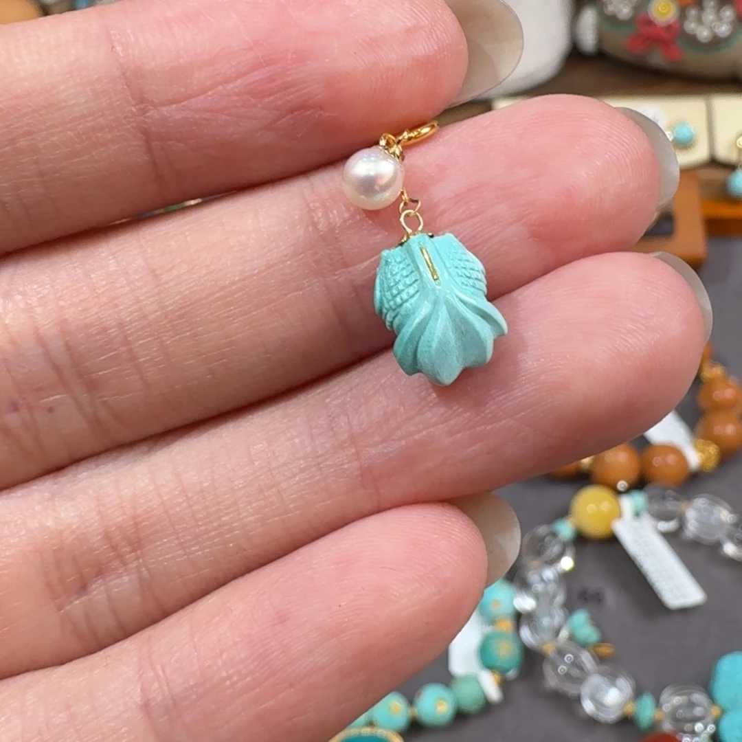 绿松石18K金镶嵌锦鲤小滴流