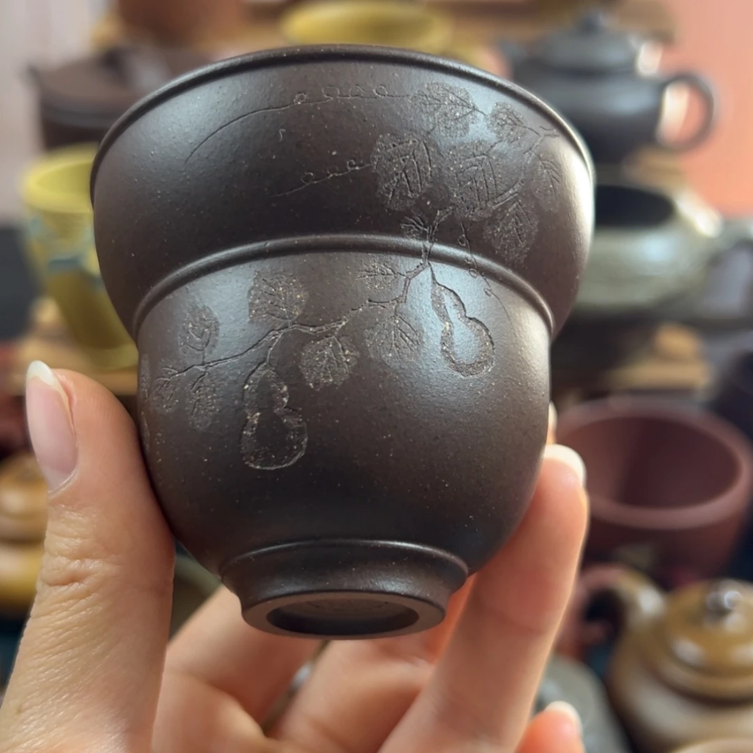 紫砂茶杯紫泥福禄