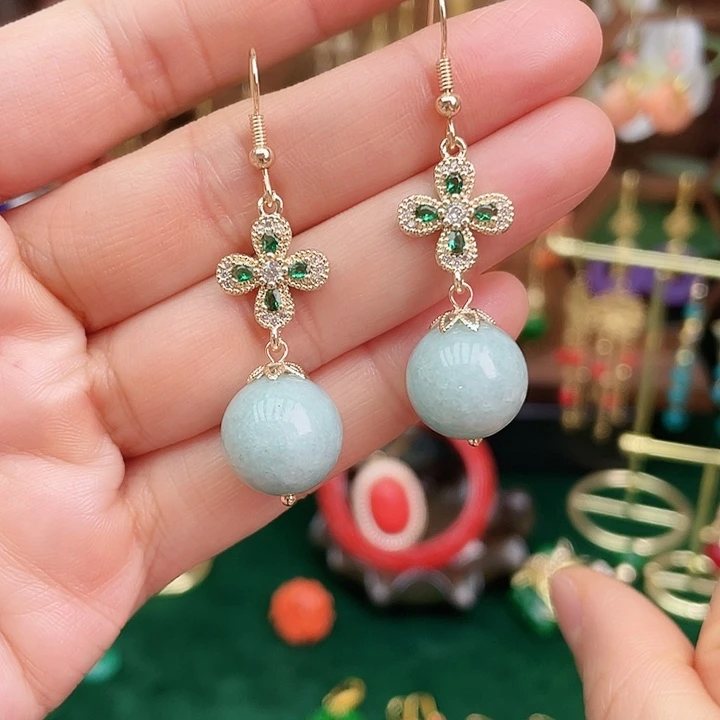 翡翠耳饰未镶嵌14毫米绿色配件