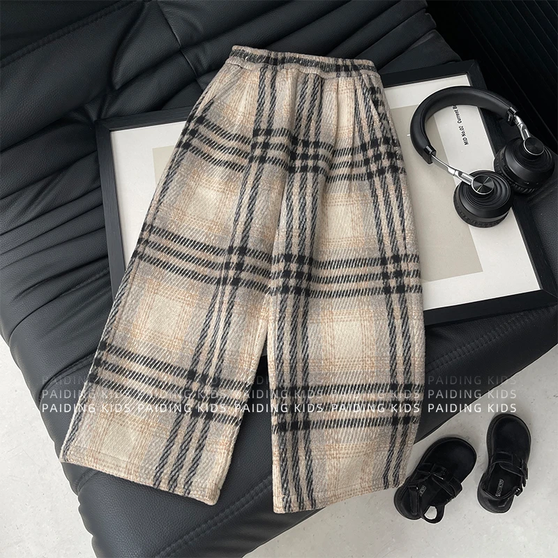 冬装女童时尚加绒加厚英伦风格纹高街宽松休闲阔腿裤SJ6628-NDD