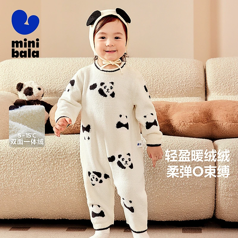 迷你巴拉冬新款男女童长袖家居连体衣宝宝保暖厚款爬服可外出