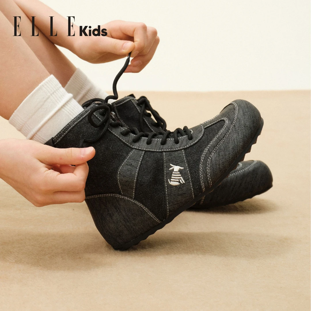 ELLEkids童靴 儿童拳击鞋黑色男童短靴春秋季女童靴子EFH36156