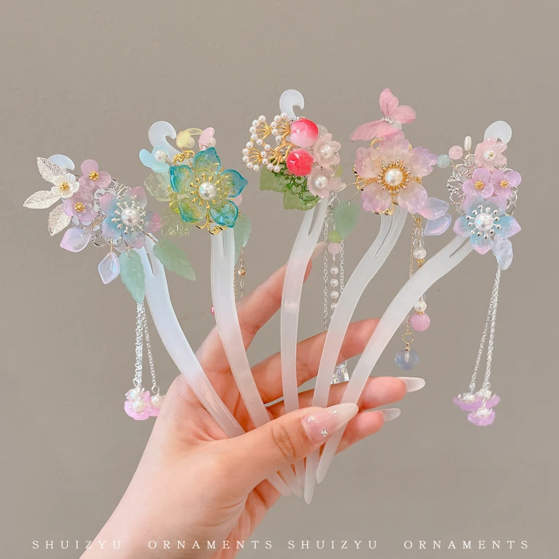 女童马面裙配饰发簪儿童古风汉服头饰簪子步摇流苏发饰发钗女钗子