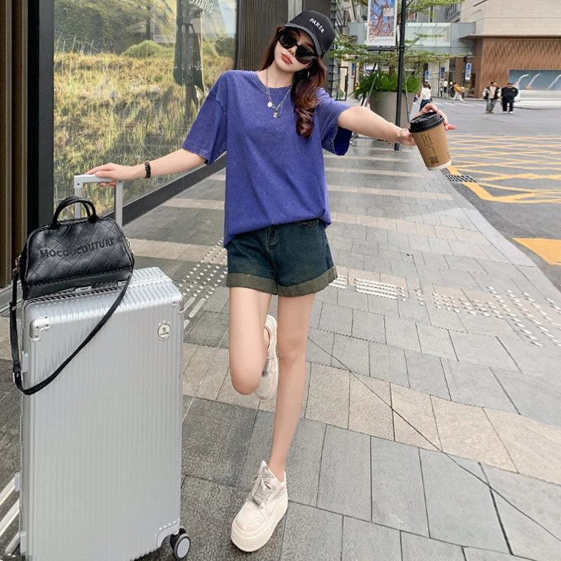 男女同款时尚气质宽松短袖T恤夏季设计感小众美式洋气纯色上衣