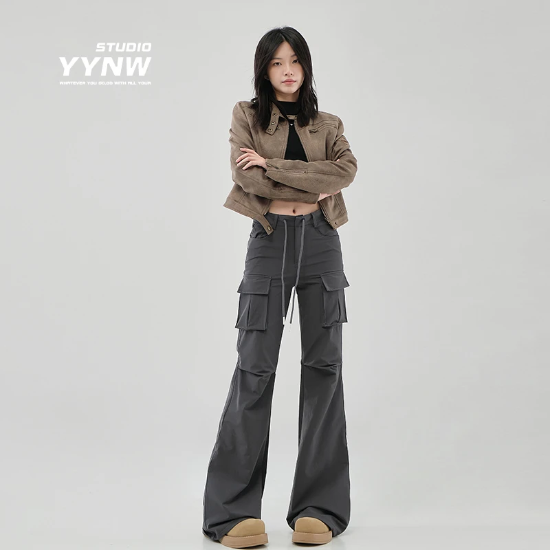 微喇叭工装裤女春季2025新款灰色设计感小众多口袋降落伞兵裤子潮