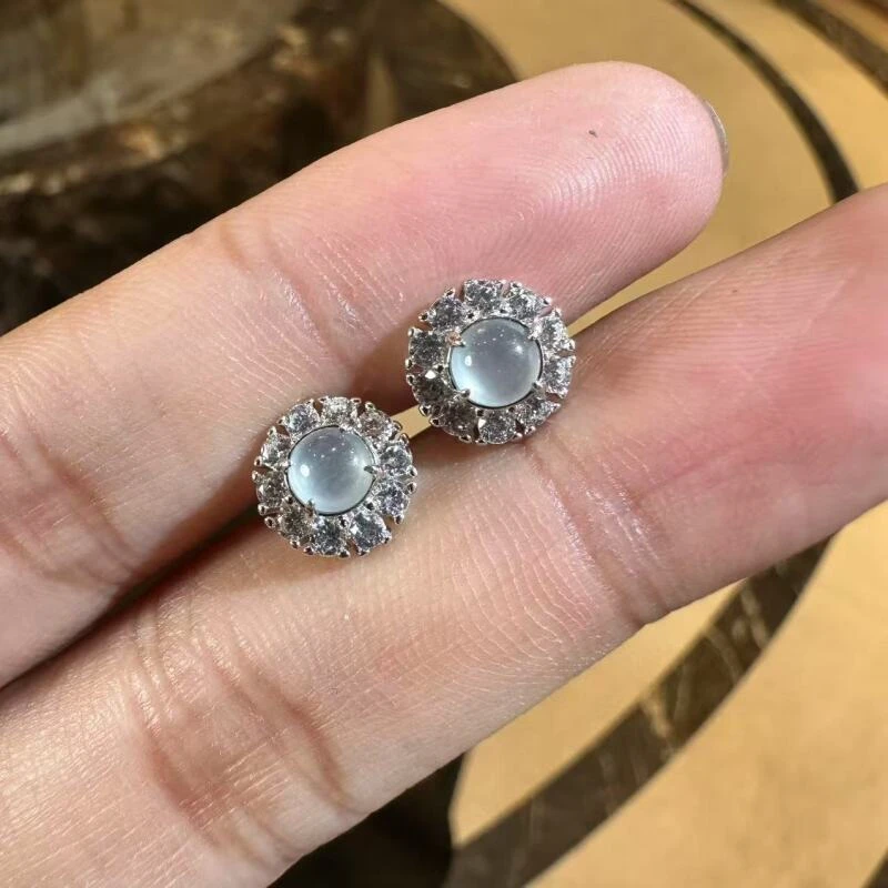 天然A货翡翠HCH14蛋面耳钉多样性发一