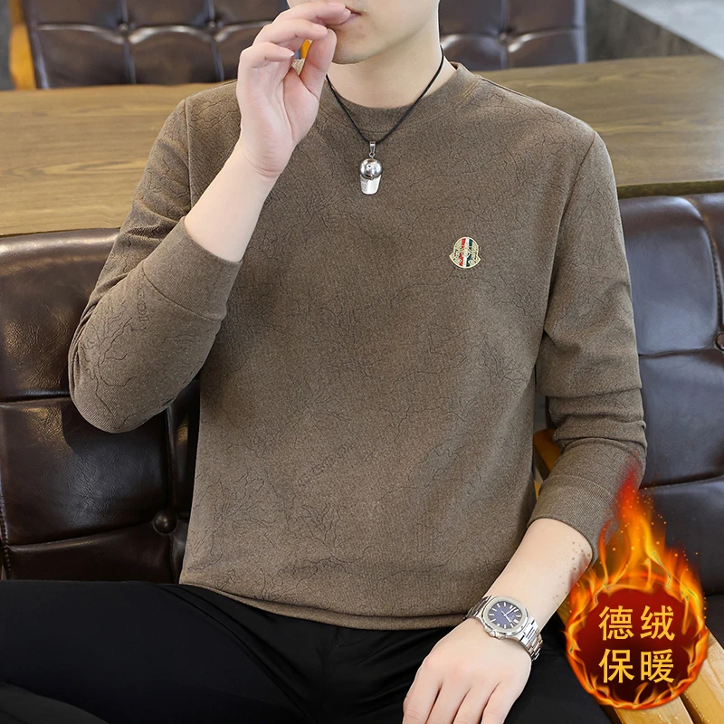【高品质】2025秋冬季加厚德绒刺绣卫衣男士休闲套头圆领打底衫2669