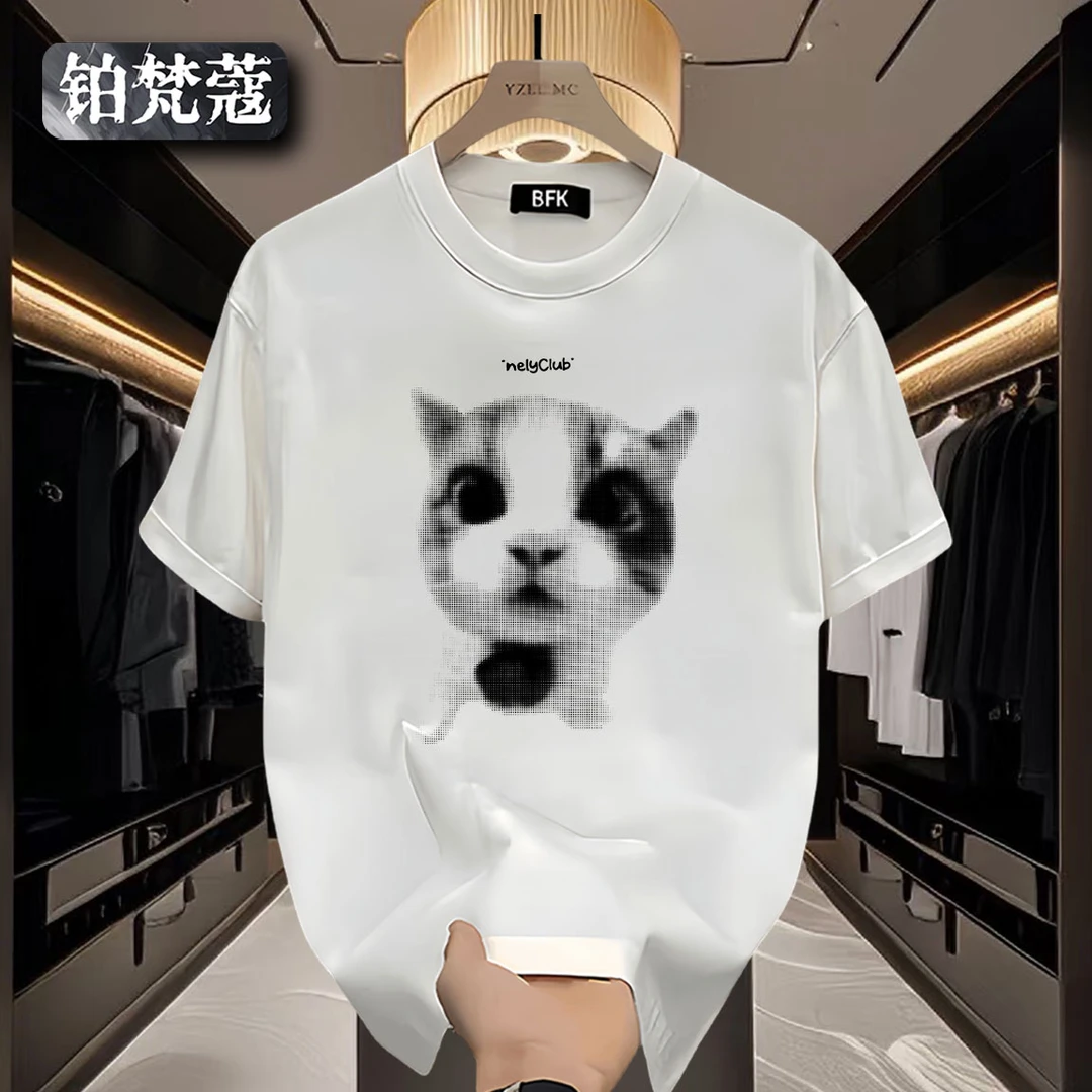 铂梵蔻印花百搭短袖夏季休闲痞帅T恤美式潮流纯棉圆领男士ins上衣