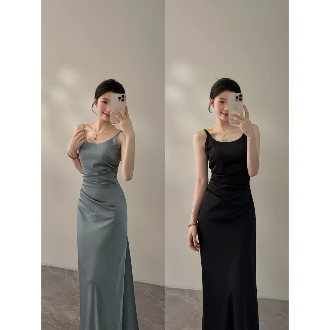 【颂宋】新款吊带裙修身显瘦连衣裙收腰气质吊带纯色性感裙DT1333