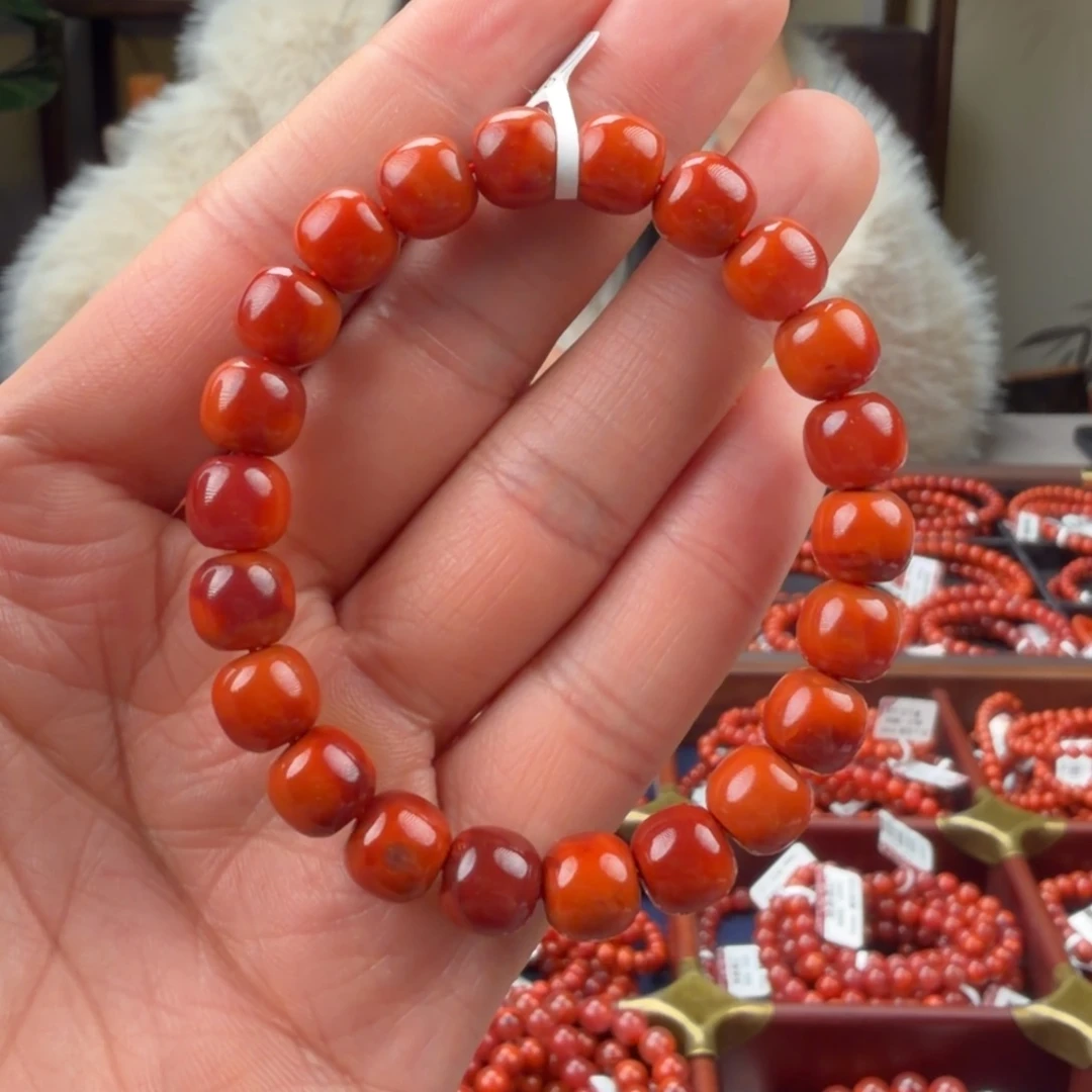 南红玛瑙未镶嵌手链9mm柿子牛血老型单圈