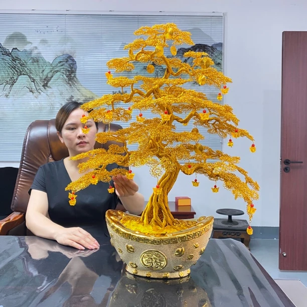 魏丝艺定制室内元宝发财树创意加密手工摆件高70cm宽60办公室乔迁
