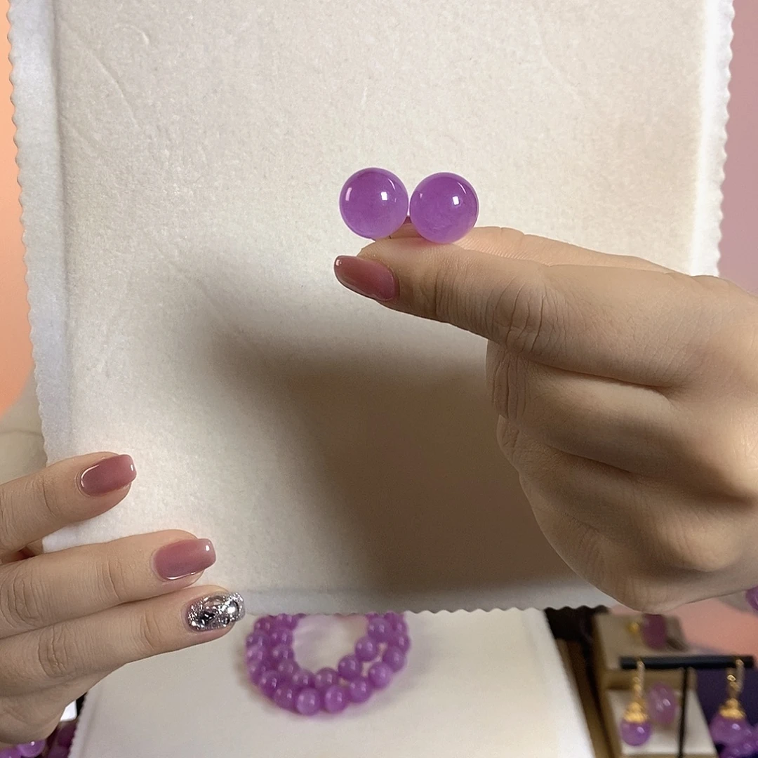 18K紫锂辉高冰收藏级耳钉13+锂辉石18K金镶嵌