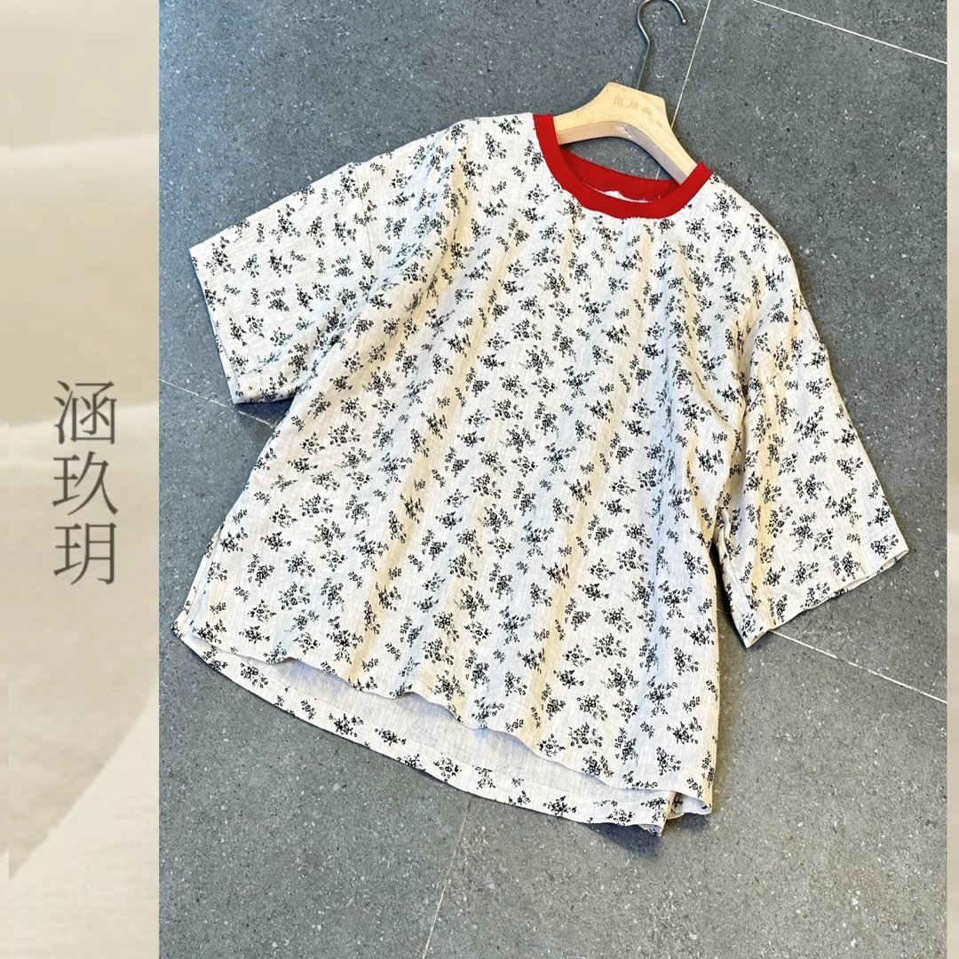 涵玖玥▪100%汉麻【仲夏之夜】撞色领时尚上衣清-2515一组