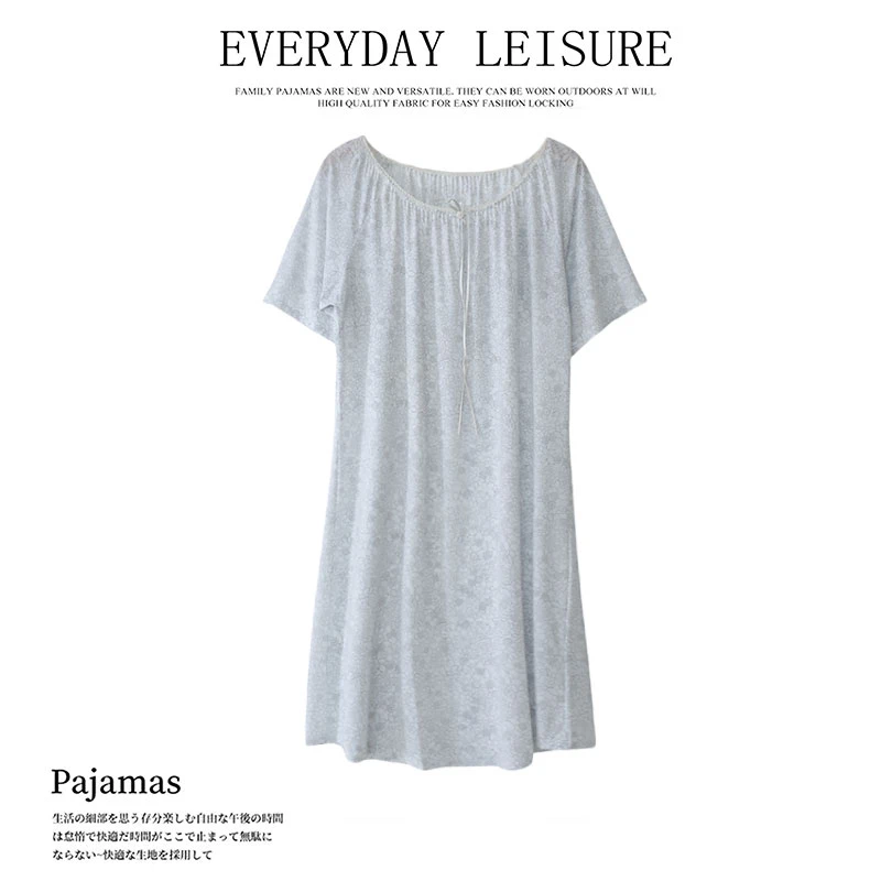 新款夏季女士圆领短袖印花家居睡裙02203时尚透气舒适柔软