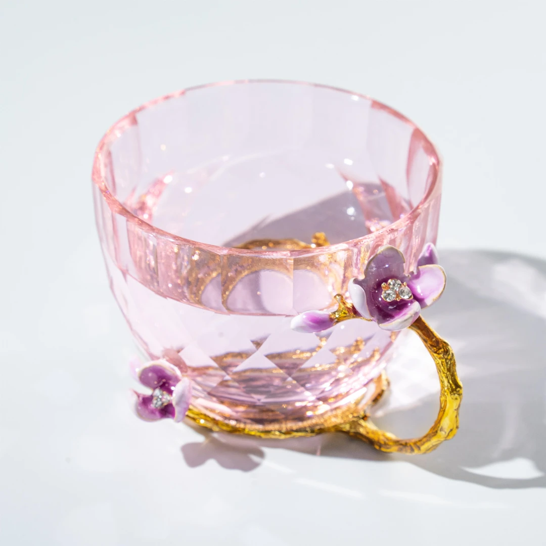 K9水晶珐琅彩茶杯咖啡杯家具用品水杯透明创意陶瓷欧式粉色家用