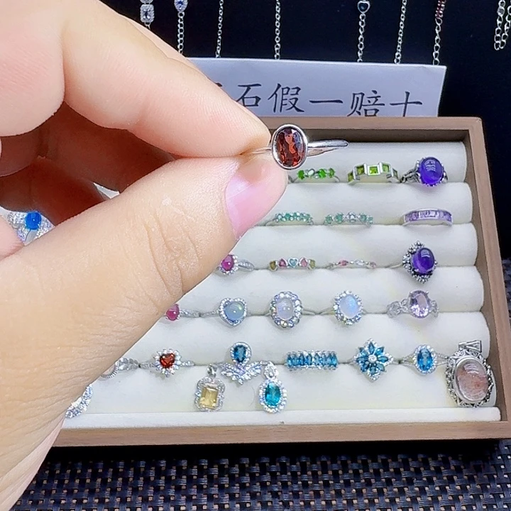 石榴石戒指银S925镶嵌