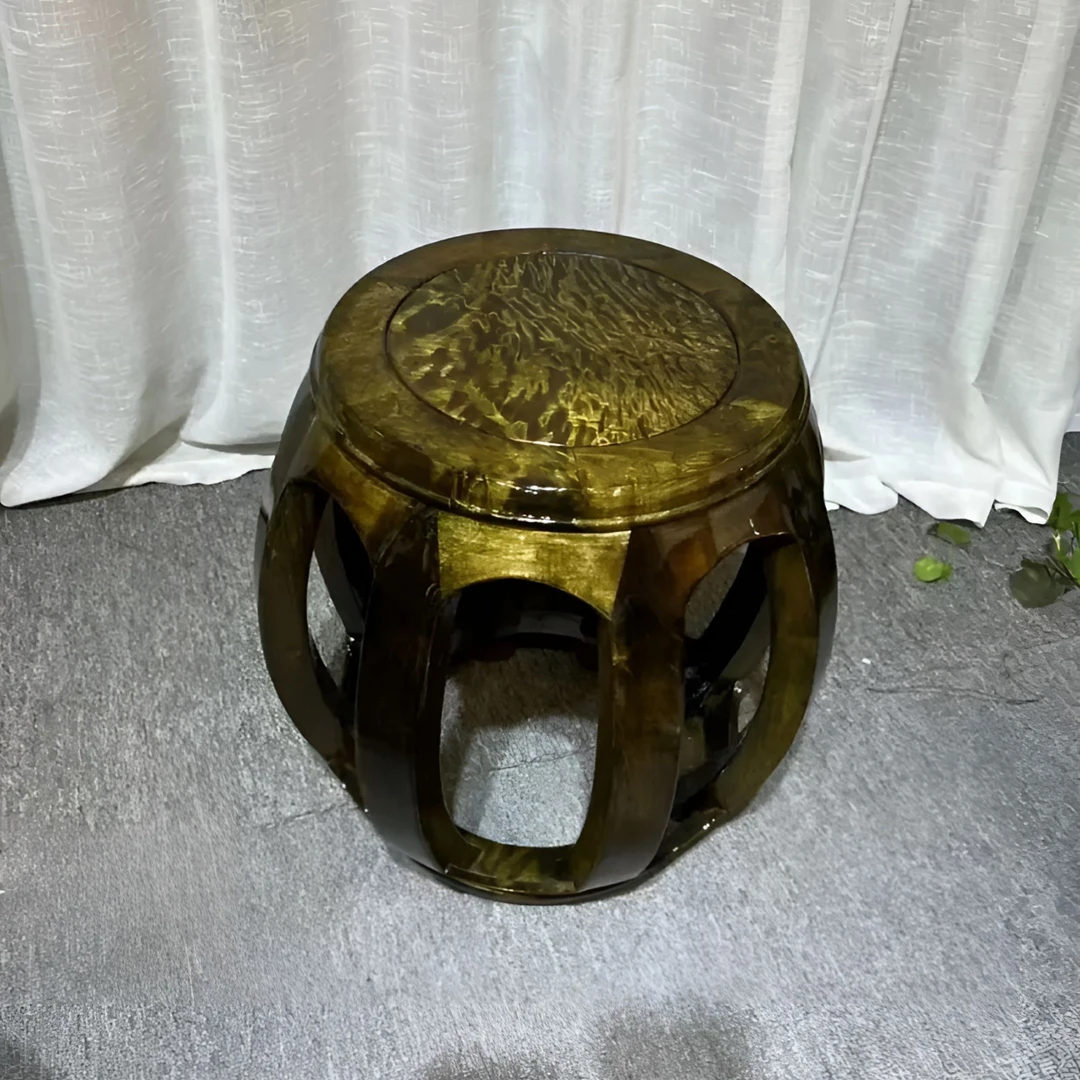 三匠 金丝楠老料绿料圆鼓凳 33*33*46cm