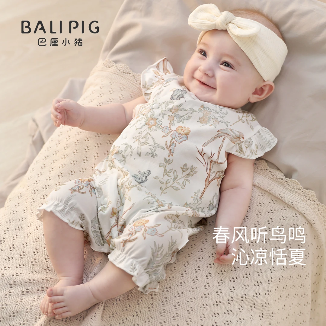 女宝宝连体衣ins风背心哈衣小飞袖薄款新生儿爬爬服夏季婴儿衣服