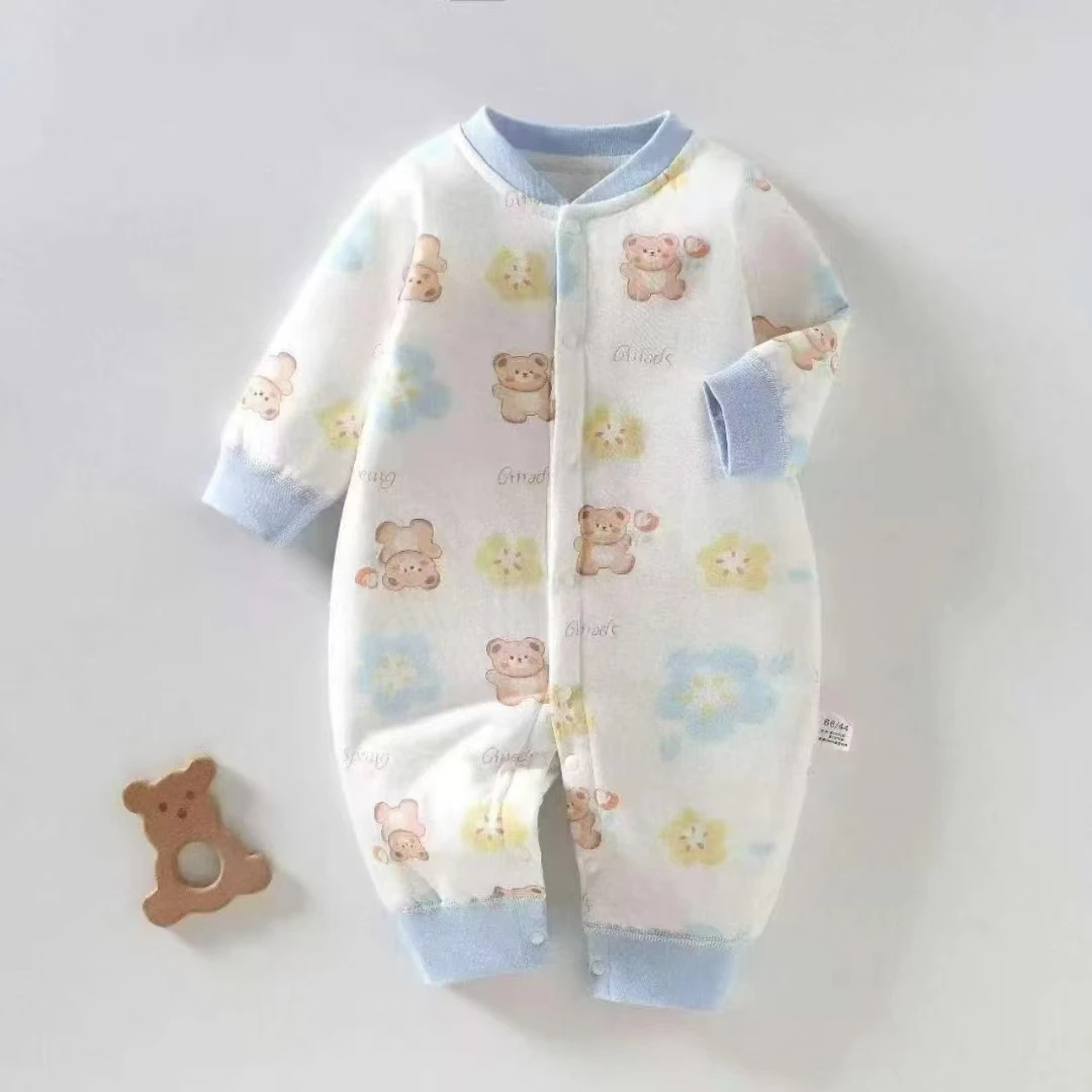 婴幼儿婴儿春秋宝宝40克夹棉纯棉A类无骨闭档保暖连体哈衣连体衣