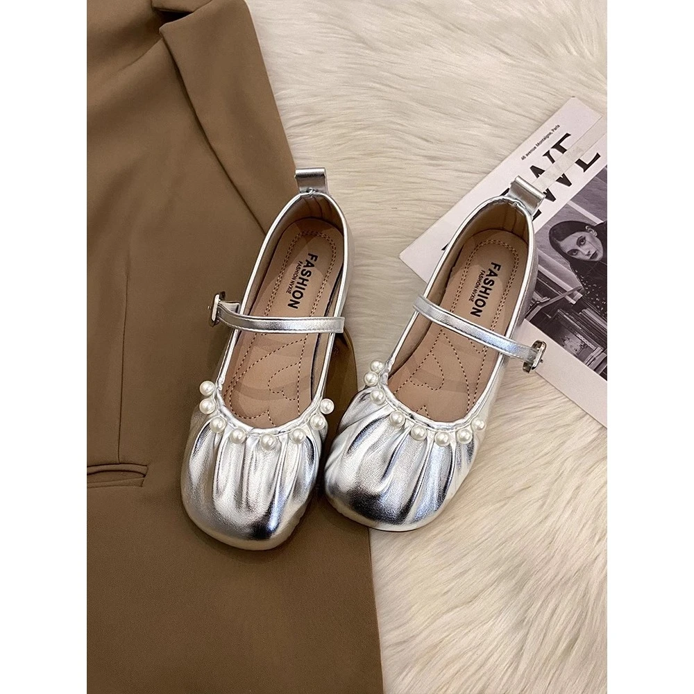 复古小香风银色玛丽珍女鞋2025春夏新款浅口软底单鞋配裙子晚晚鞋