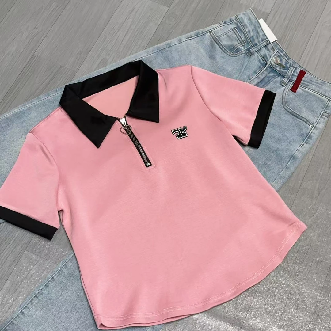 玲玲服饰【01005#拼色Polo领半拉链短袖T】