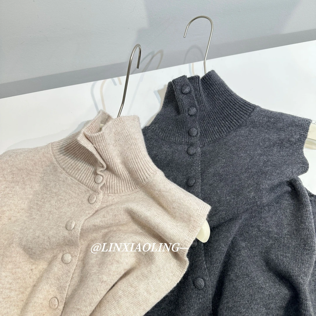 包扣高领针织马甲女春季新款显瘦无袖上衣外套