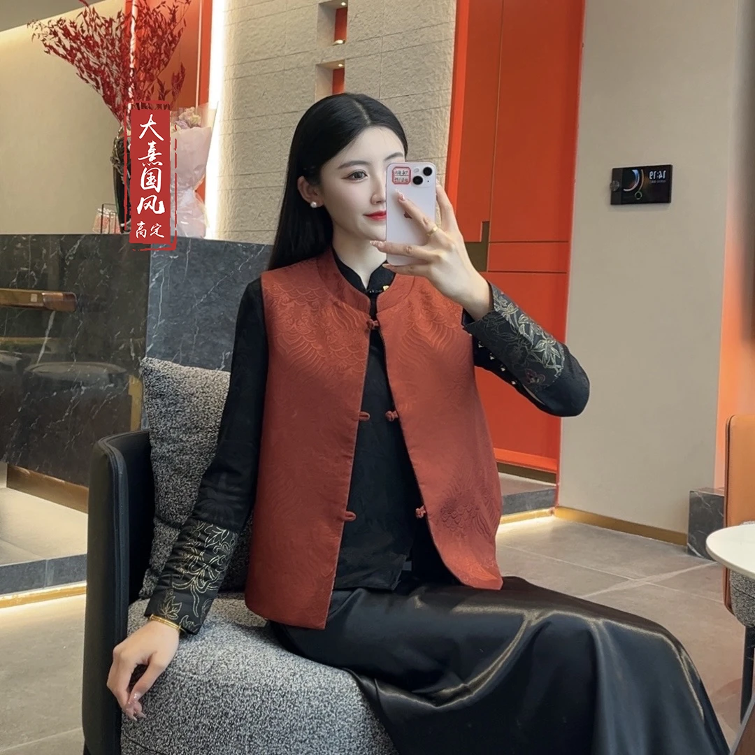 【花妍】双面双穿秋季国风马甲新中式立领绣花气质春秋女装马夹外套