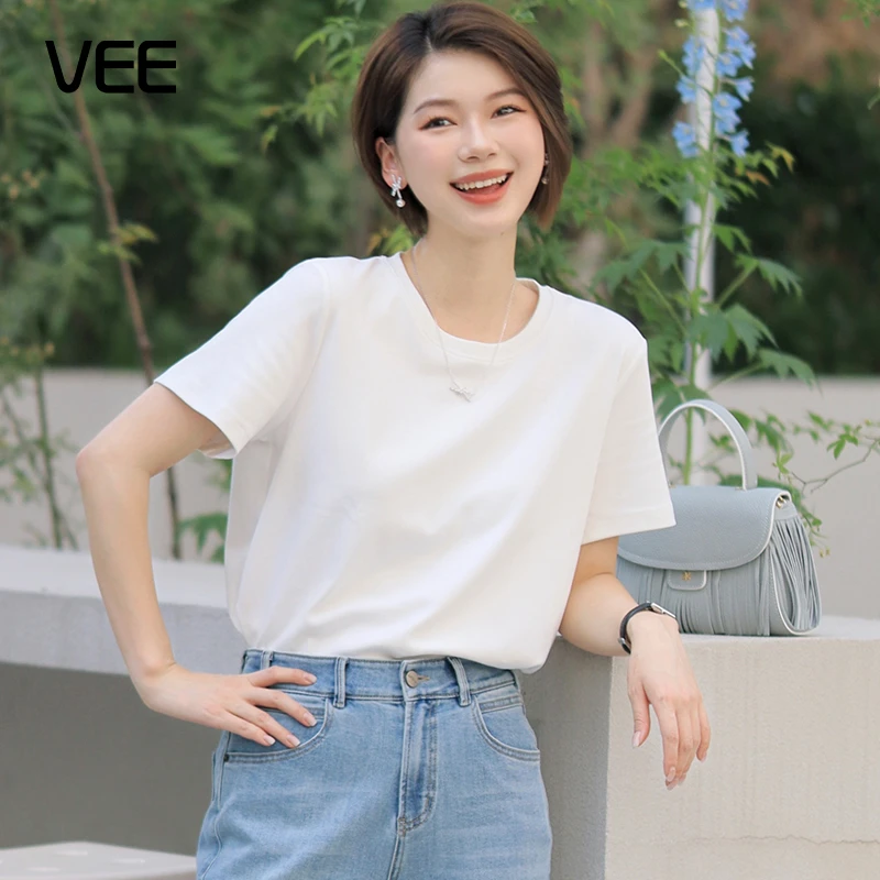 VEE【奶油小方】白色t恤运动透气百搭纯棉圆领宽松T恤