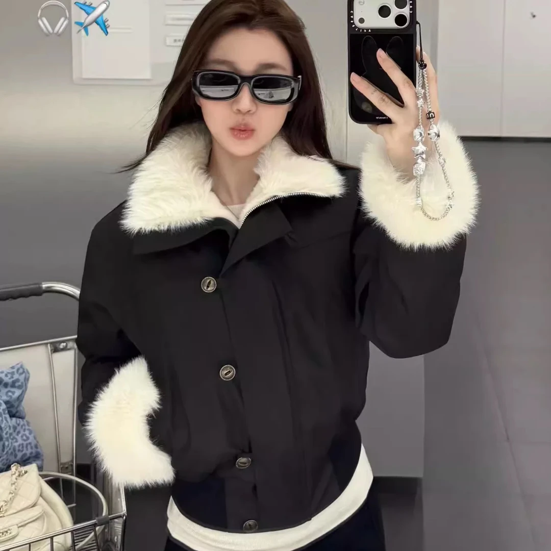 00134户外防风短派克美式复古外套女冬季