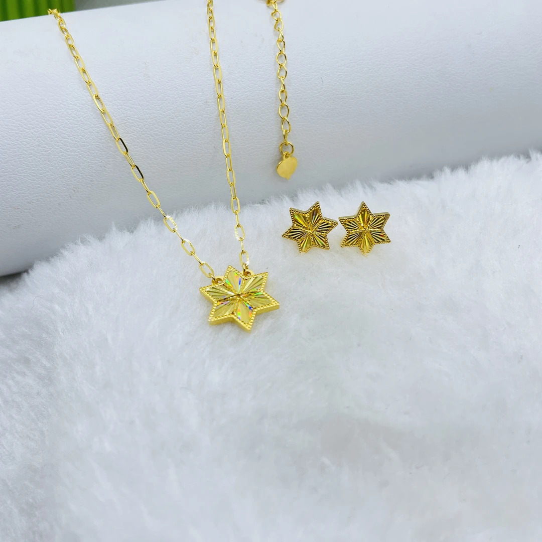 足金999 七彩六芒星套链/耳饰系列【T5】