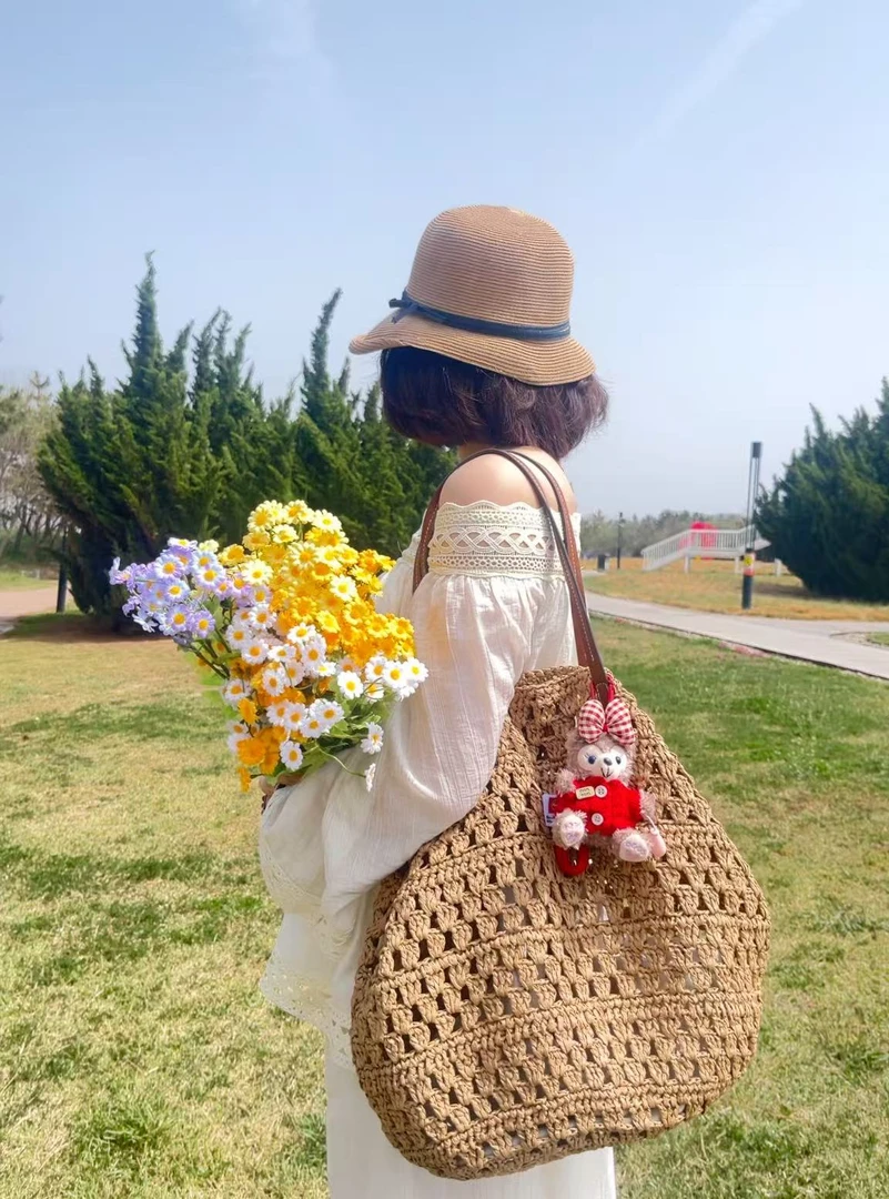 B0105手工编织花菱草女士单肩包托特包时尚百搭