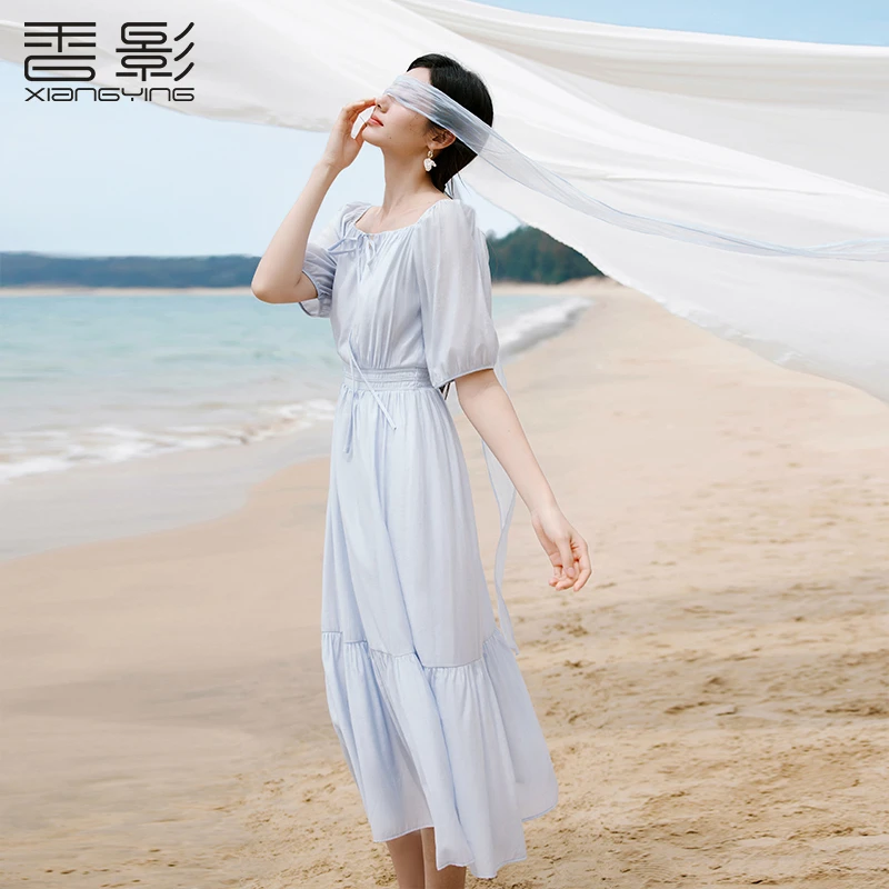 【直播专享】L65S616连衣裙 香影方领收腰连衣裙女夏季新款泡泡