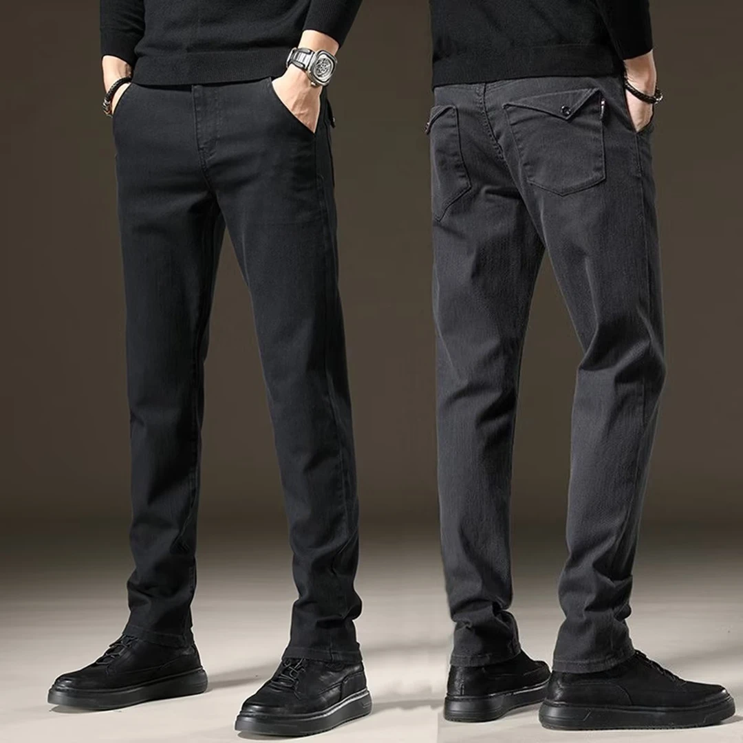 男士秋冬款休闲裤高档直筒超厚加绒宽松弹力修身潮流百搭长裤子男