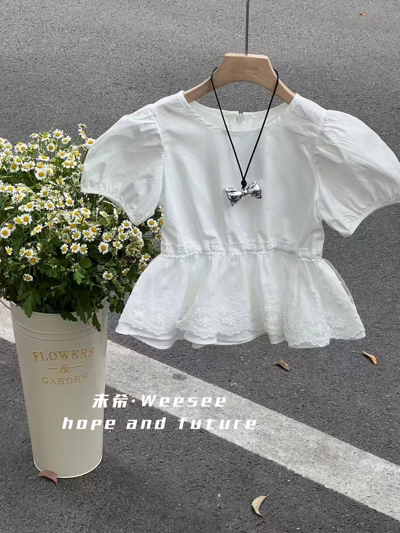 女童中童 纯棉白色上衣 60267