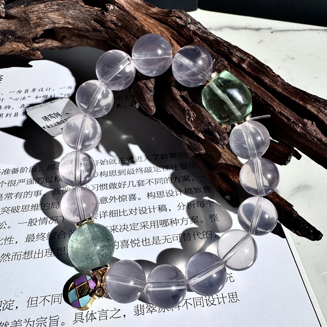 莫桑比克粉薄荷绿萤石天然手串