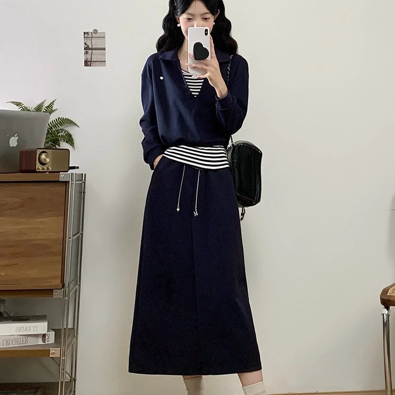 早秋女装假两件卫衣针织拼接运动风开衫套装1636061