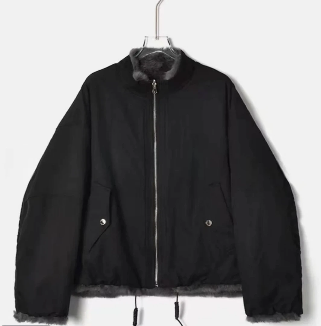 双面穿兔毛短款夹克派克服保暖秋冬女立领派克服秋季潮流