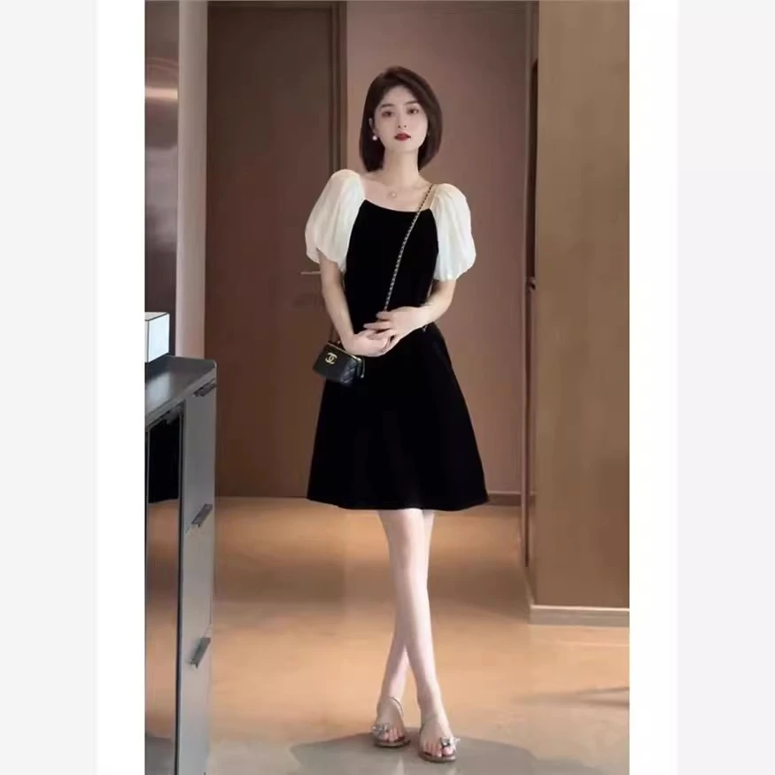 2025新款今年流行漂亮高端精致高级感超好看黑色a字连衣裙子女夏