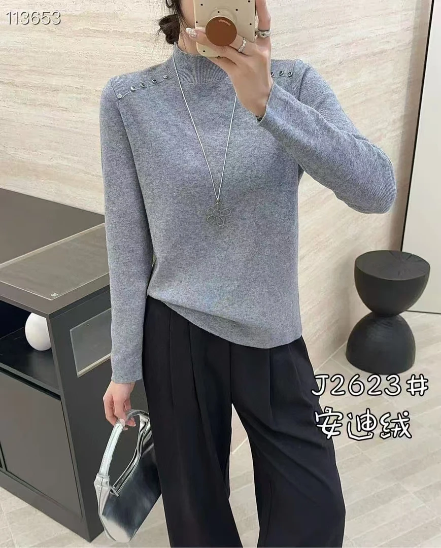 厚款纯欲风休闲风常规款毛针织衫宽松型纯色针织长袖长袖针织网红