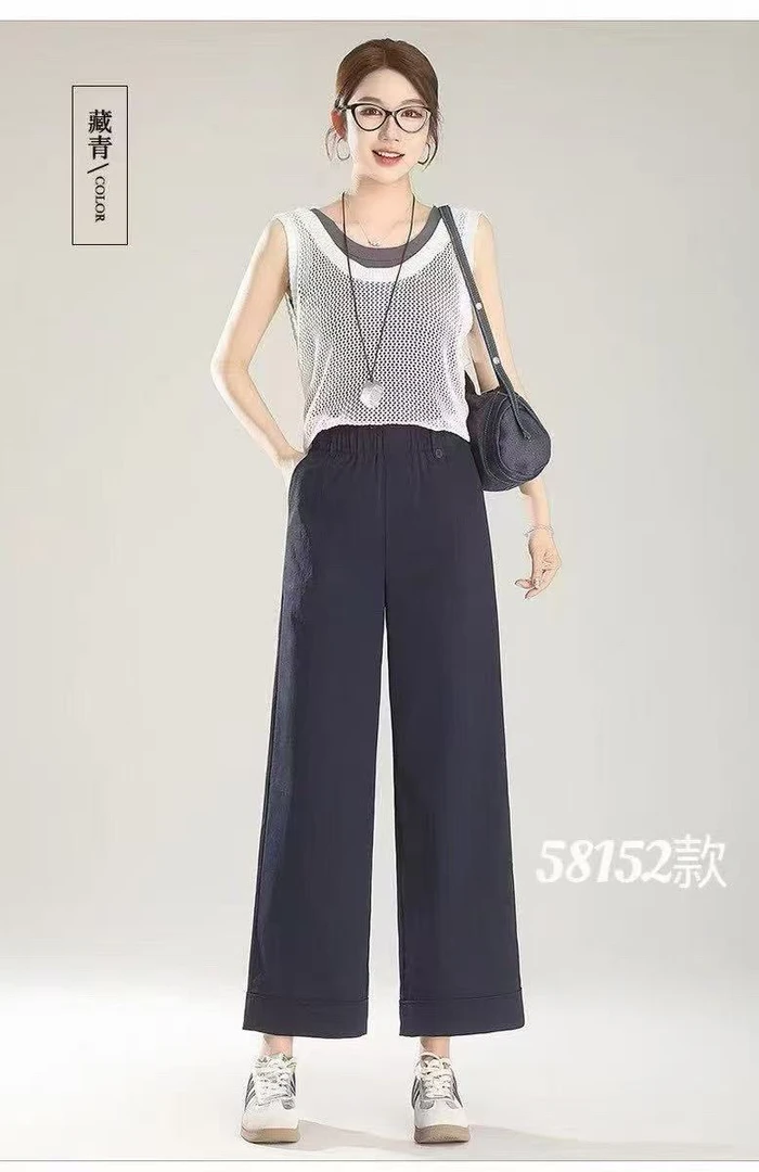 夏季薄款洋气百搭九分阔腿直筒女裤透气舒适适合小个子