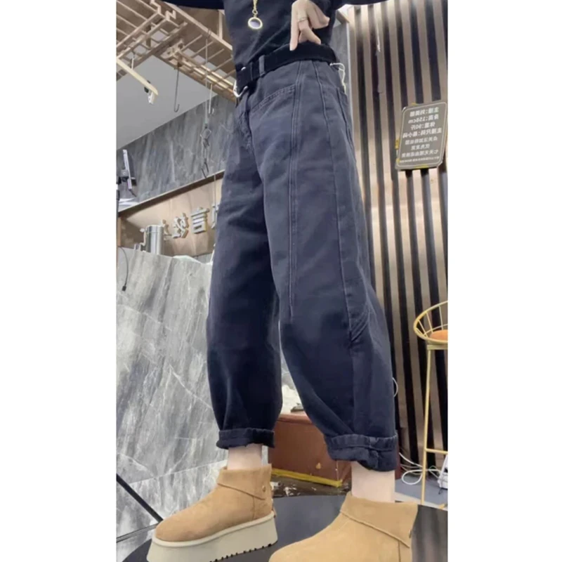 飞芊娅梨形身材高腰遮肉直筒香蕉裤女春季新款宽松显瘦九分老爹裤