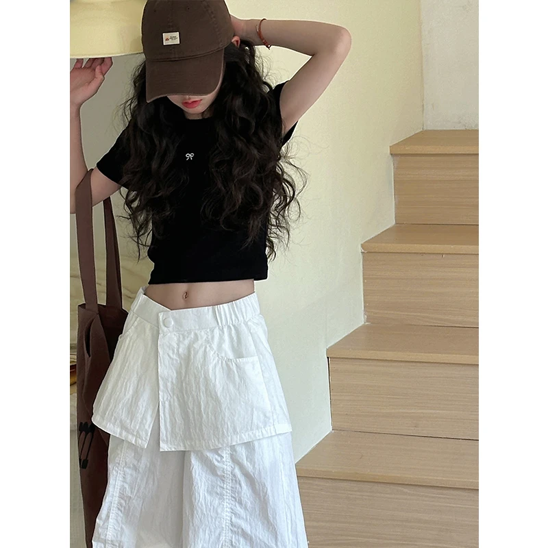 K26381韩系女童短袖T恤2025新款夏装儿童短款上衣休闲修身打底衫t