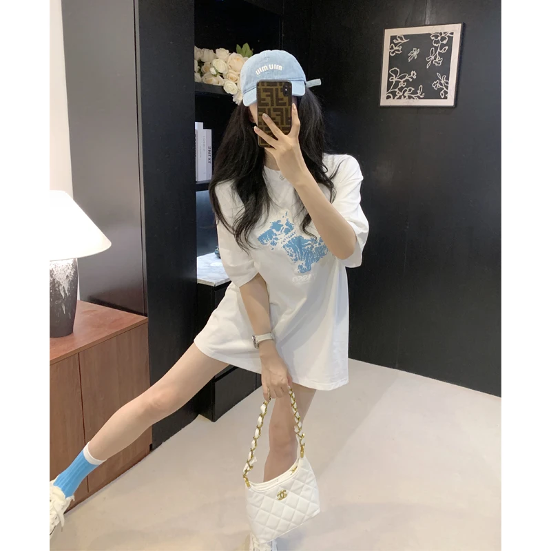 网红洋气炸街白色大t恤女款潮牌高档遮屁股慵懒风oversize风上衣