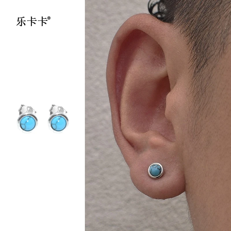 纯铜耳饰 潮流痞帅配饰个性饰品百搭轻奢耳饰小众设计感蓝耳钉男
