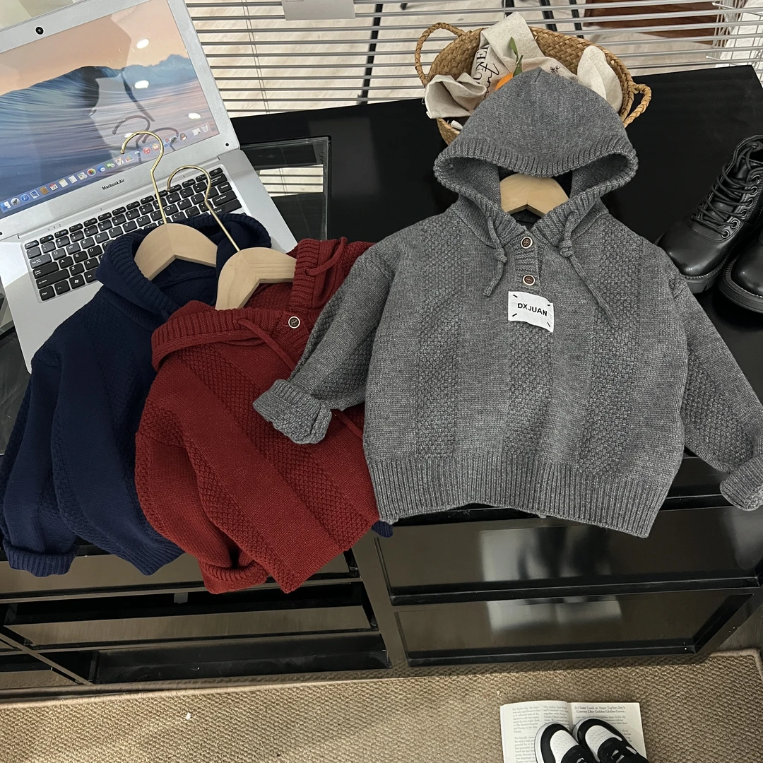 【W组合】2025春季新款时尚潮流套头帽衫男女童亲子针织衫毛衣7002