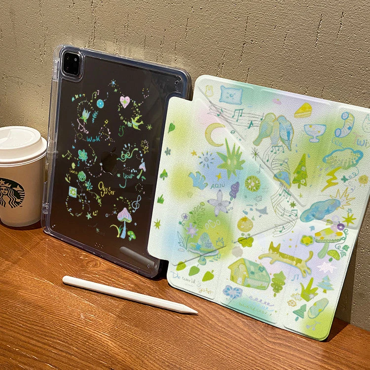 满屏涂鸦插画Y型ipad11代平板保护套Air7保护壳亚克力iPad9平板壳