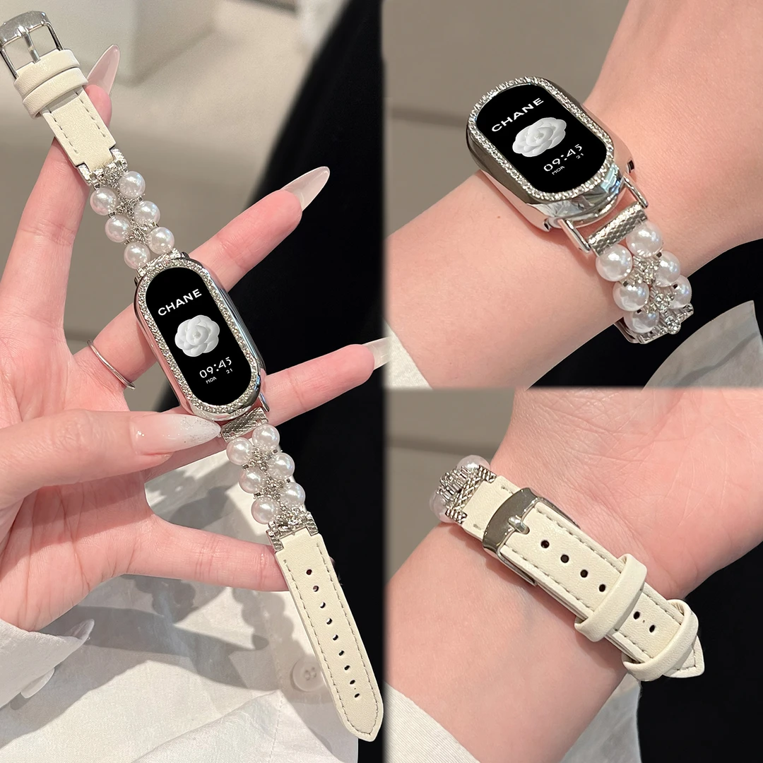 适用小米手环10表带8高级7双排6/5珍珠4小米手环9表带百搭3配件