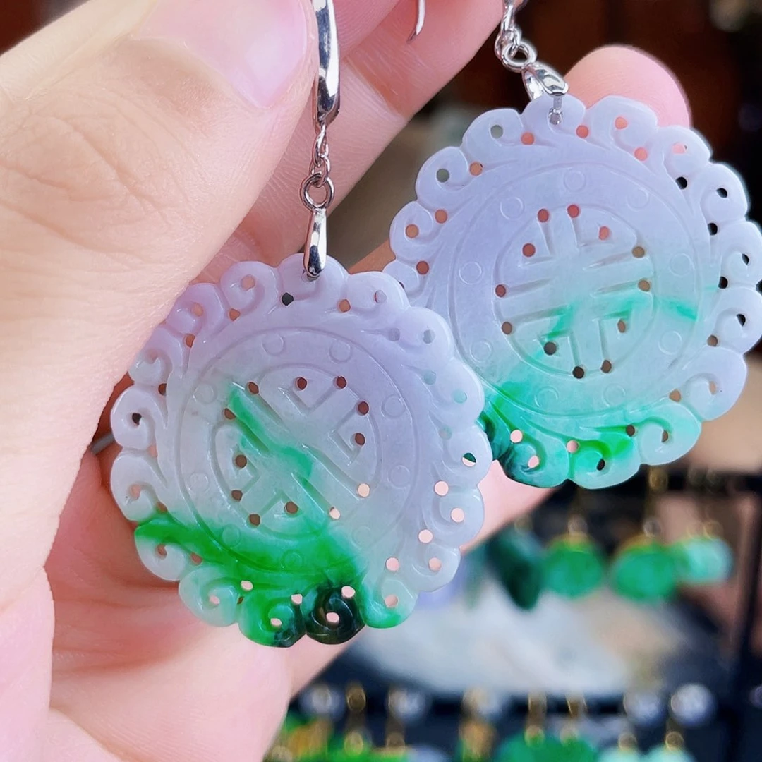 翡翠银S925镶嵌耳饰饰品