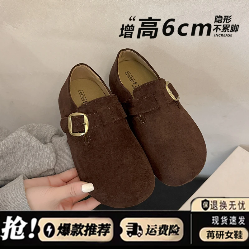 全包勃肯鞋女2025年秋季新款绝美内增高圆头懒人磨砂贴厚底博肯鞋